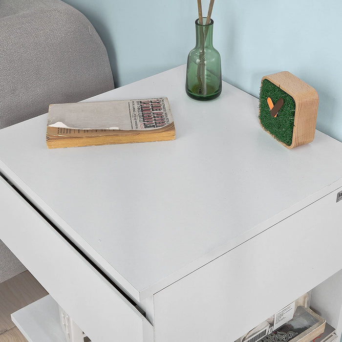 Beistelltisch Nachttisch Nachtschrank Kommode mit 1 Schublade und 3 Ablagen weiß BHT 39x65x39cm