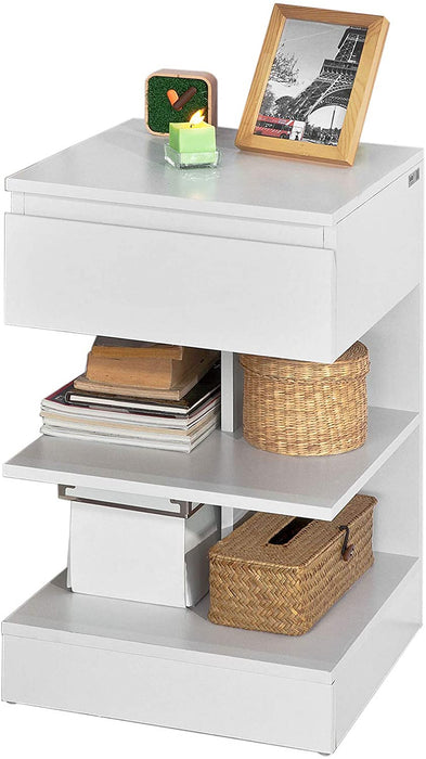 Beistelltisch Nachttisch Nachtschrank Kommode mit 1 Schublade und 3 Ablagen weiß BHT 39x65x39cm