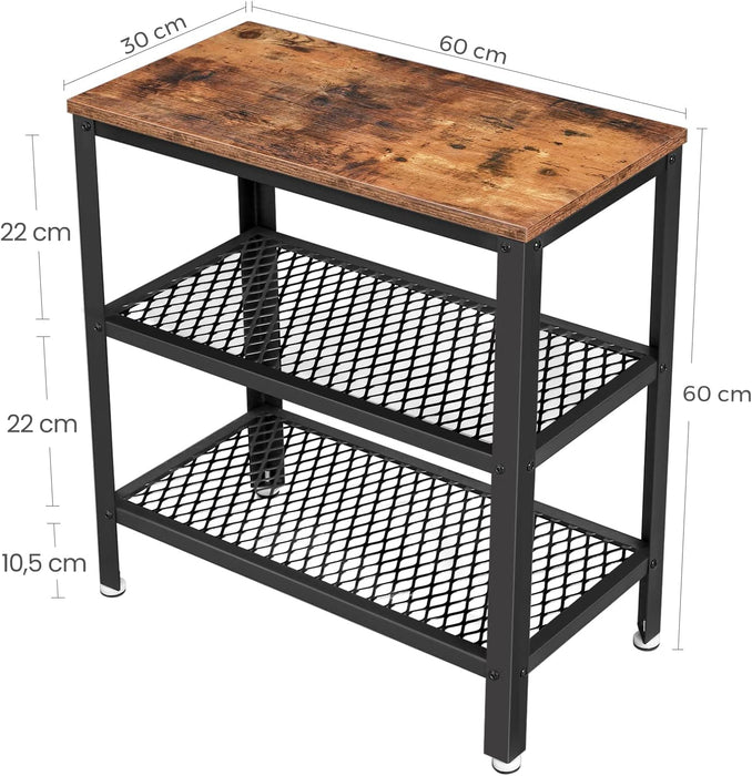Beistelltisch, Dekotisch mit 2 Gitterablagen, Couchtisch, Flur, Wohnzimmer, Schlafzimmer, Büro, schmal, stabil, platzsparend, einfacher Aufbau