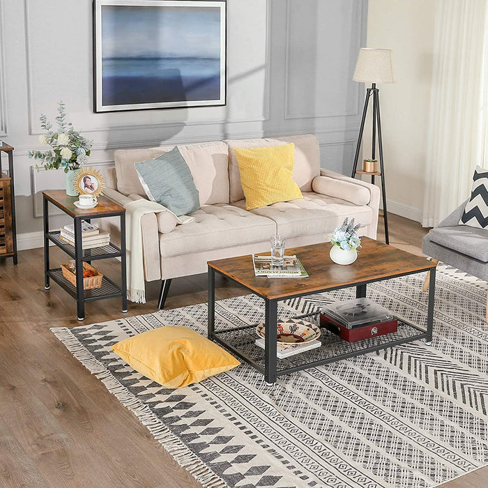 Beistelltisch, Dekotisch mit 2 Gitterablagen, Couchtisch, Flur, Wohnzimmer, Schlafzimmer, Büro, schmal, stabil, platzsparend, einfacher Aufbau