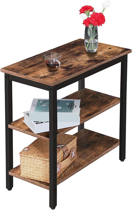 Beistelltisch, Nachttisch mit 3 Ablage, Sofatisch Industriestil, Nachtschrank, Schlafzimmer, Wohnzimmer, Küche, Einfach zu montieren, Vintage
