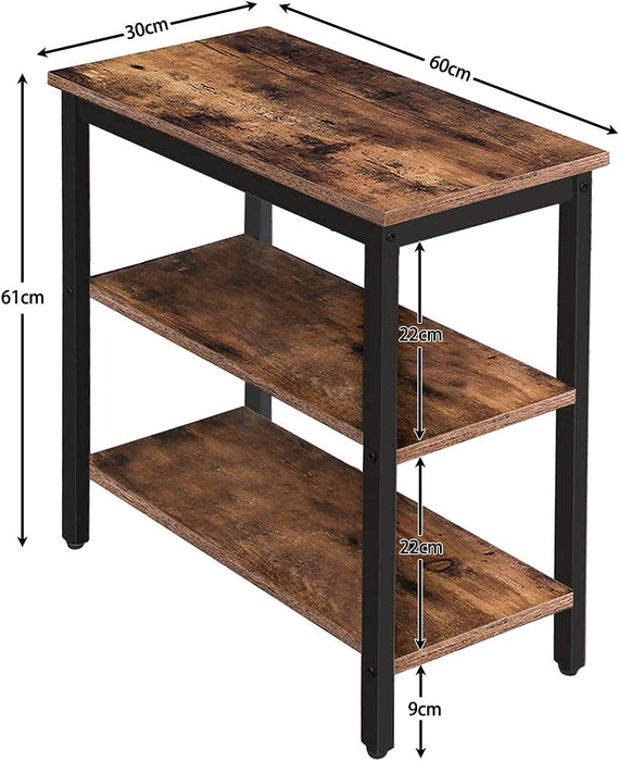 Beistelltisch, Nachttisch mit 3 Ablage, Sofatisch Industriestil, Nachtschrank, Schlafzimmer, Wohnzimmer, Küche, Einfach zu montieren, Vintage