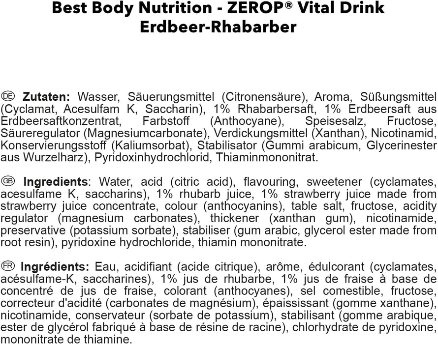 Best Body Nutrition Vital Drink ZEROP® - Erdbeer-Rhabarber, Original Getränkekonzentrat - Sirup - zuckerfrei, 1:80 ergibt 80 Liter Fertiggetränk