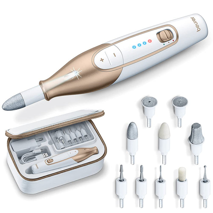 Maniküre Pediküreset, elektrisches Nagelpflegeset mit Akku, 10 Aufsätze zur Nagelpflege für schöne Hände und Füße, mit LED Licht, Einheitsgröße