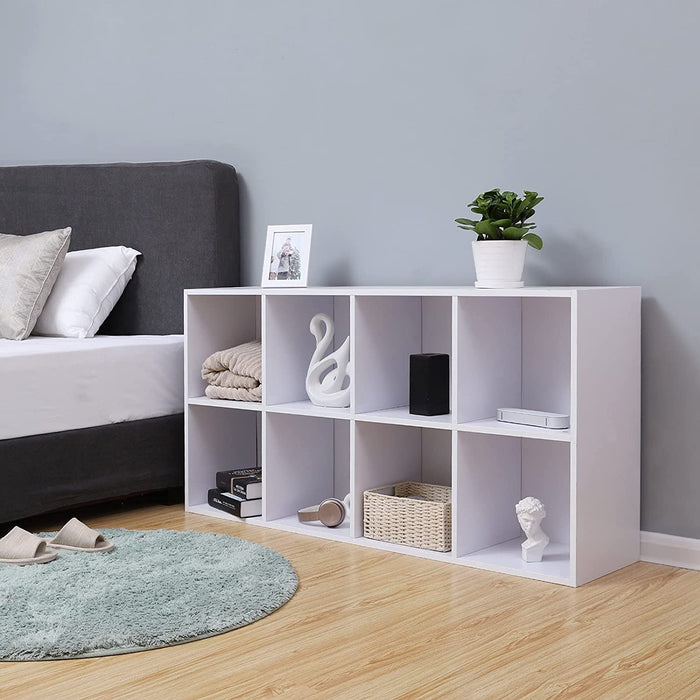 Bücherregal, Bücherschrank, mit 8 Fächern, Standregal, Büroregal, freistehend, als Dekoration, für Büro, Wohnzimmer, Schlafzimmer, Kinderzimmer, weiß