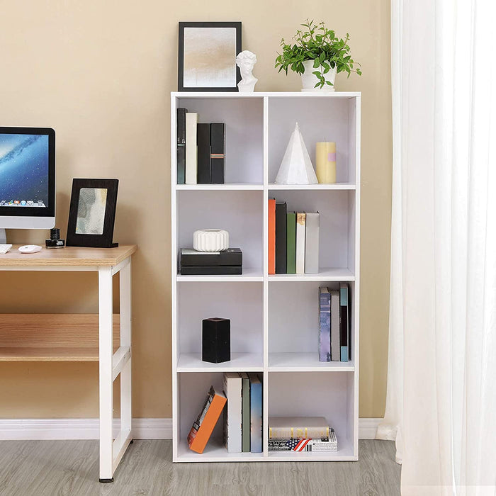 Bücherregal, Bücherschrank, mit 8 Fächern, Standregal, Büroregal, freistehend, als Dekoration, für Büro, Wohnzimmer, Schlafzimmer, Kinderzimmer, weiß