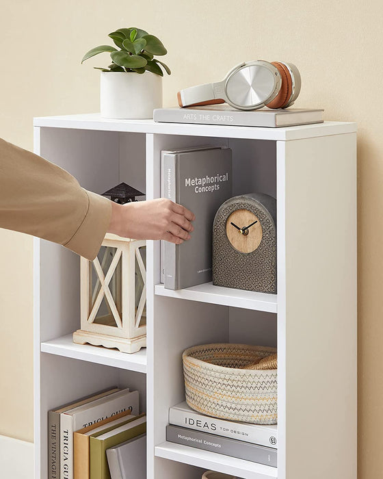 Bücherregal, Regal, Standregal, mit 5 Fächern, für Wohnzimmer, Arbeitszimmer, Kinderzimmer, Büro, als Raumteiler, 24 x 50 x 80 cm, weiß