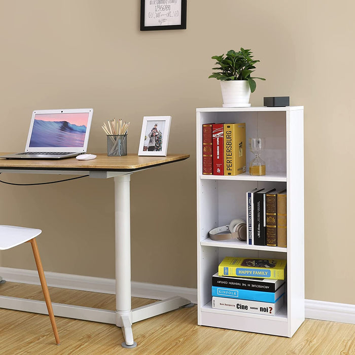 Bücherregal, Regal mit 3 Fächern, Standregal, mit höhenverstellbaren Ablagen, für Wohnzimmer, Kinderzimmer, Büro, 24 x 40 x 93 cm, weiß