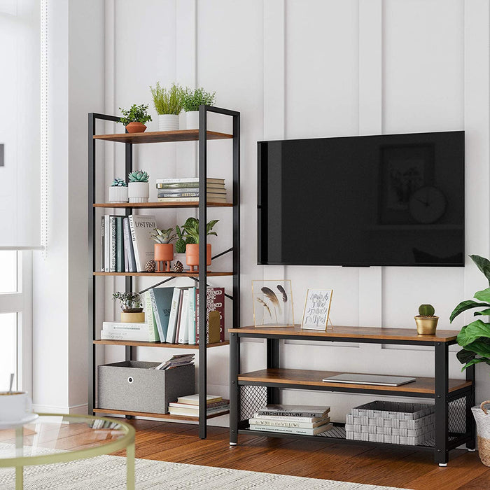 Bücherregal, Standregal, Aufbewahrungsregal mit 5 Ebenen, Industrie-Design, für Wohnzimmer, Büro, Arbeitszimmer und Flur, Stahlgestell