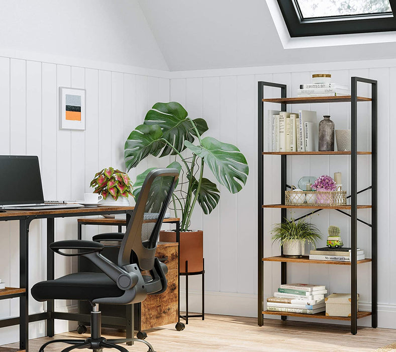 Bücherregal, Standregal, Aufbewahrungsregal mit 5 Ebenen, Industrie-Design, für Wohnzimmer, Büro, Arbeitszimmer und Flur, Stahlgestell