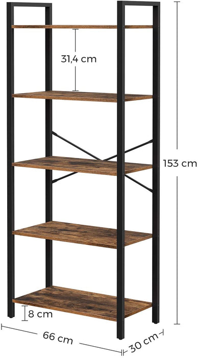 Bücherregal, Standregal, Aufbewahrungsregal mit 5 Ebenen, Industrie-Design, für Wohnzimmer, Büro, Arbeitszimmer und Flur, Stahlgestell
