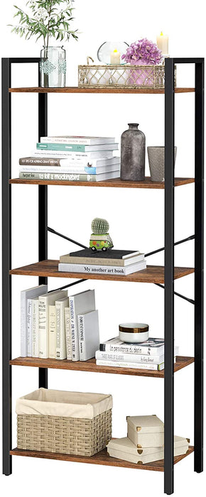Bücherregal, Standregal, Aufbewahrungsregal mit 5 Ebenen, Industrie-Design, für Wohnzimmer, Büro, Arbeitszimmer und Flur, Stahlgestell