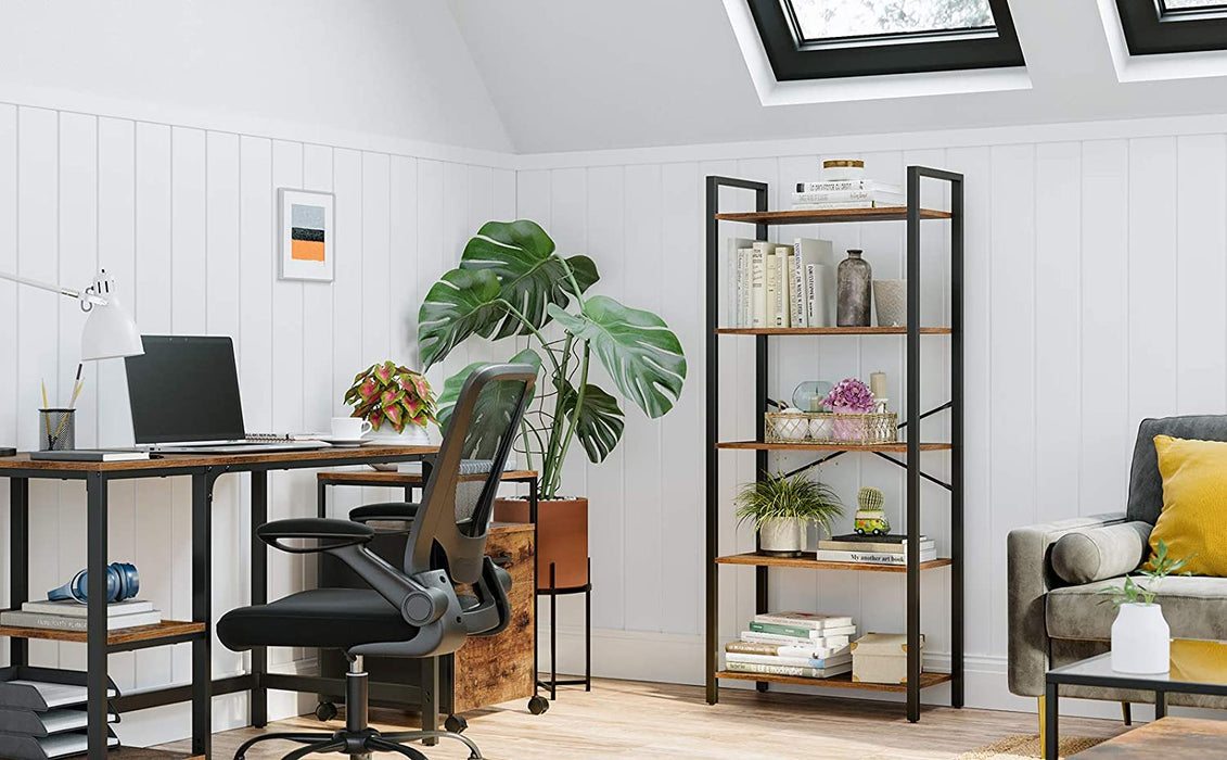 Bücherregal, Standregal, Aufbewahrungsregal mit 5 Ebenen, Industrie-Design, für Wohnzimmer, Büro, Arbeitszimmer und Flur, Stahlgestell