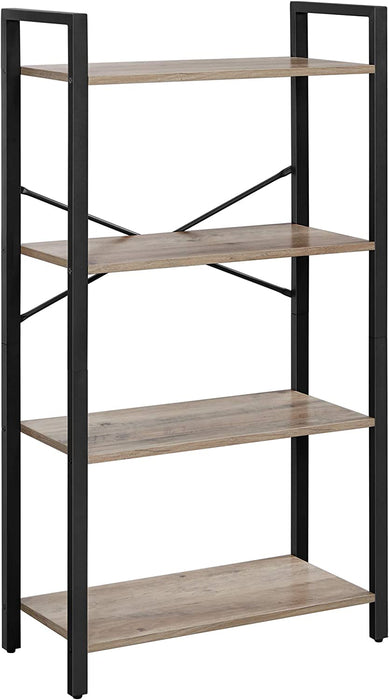 Bücherregal mit 4 Ebenen, Aufbewahrungsregal, Stahlgestell, Höhe 120 cm, für Wohnzimmer, Büro, Arbeitszimmer und Flur, Industrie-Design, Greige-schwarz