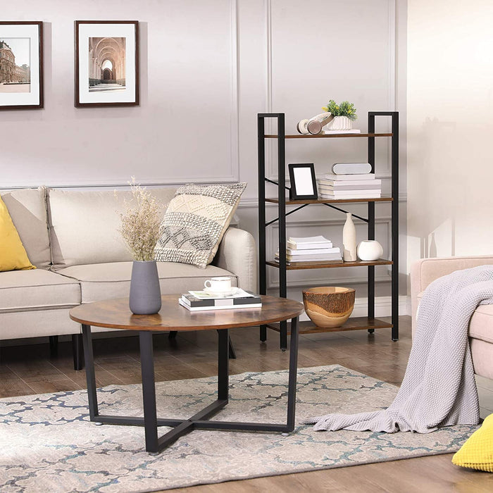 Bücherregal mit 4 Ebenen, Aufbewahrungsregal, Stahlgestell, Höhe 120 cm, für Wohnzimmer, Büro, Arbeitszimmer und Flur, Industrie-Design