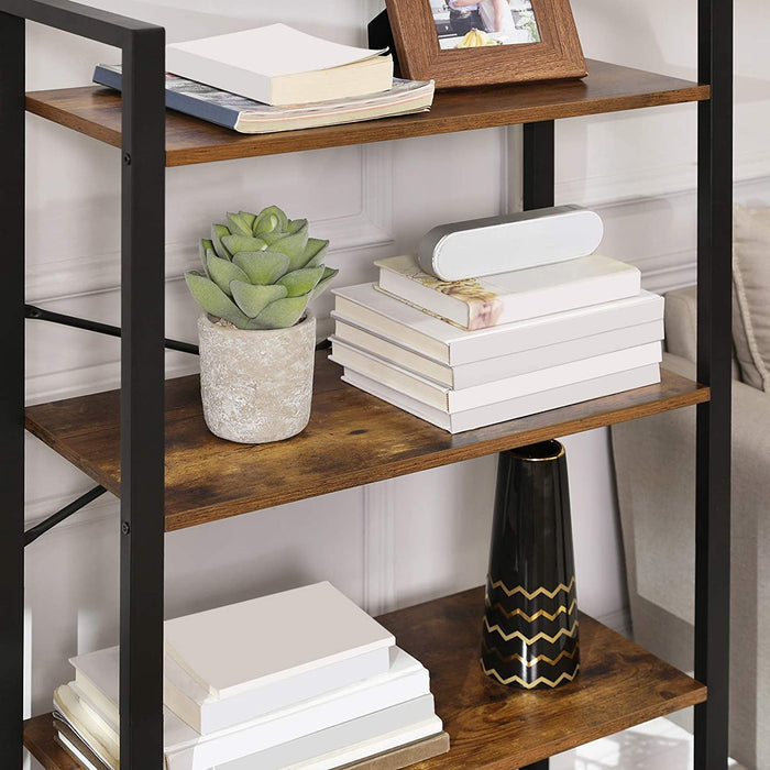 Bücherregal mit 4 Ebenen, Aufbewahrungsregal, Stahlgestell, Höhe 120 cm, für Wohnzimmer, Büro, Arbeitszimmer und Flur, Industrie-Design