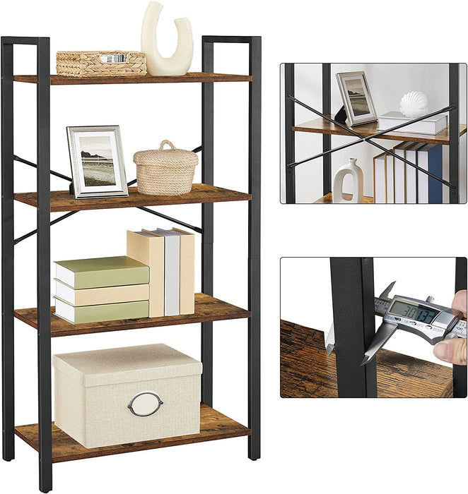 Bücherregal mit 4 Ebenen, Aufbewahrungsregal, Stahlgestell, Höhe 120 cm, für Wohnzimmer, Büro, Arbeitszimmer und Flur, Industrie-Design