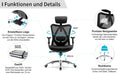 Bürostuhl Ergonomischer Schreibtischstuhl, Drehstuhl hat Verstellbarer Lordosenstütze, Kopfstütze und Armlehne, Höhenverstellung und Wippfunktion