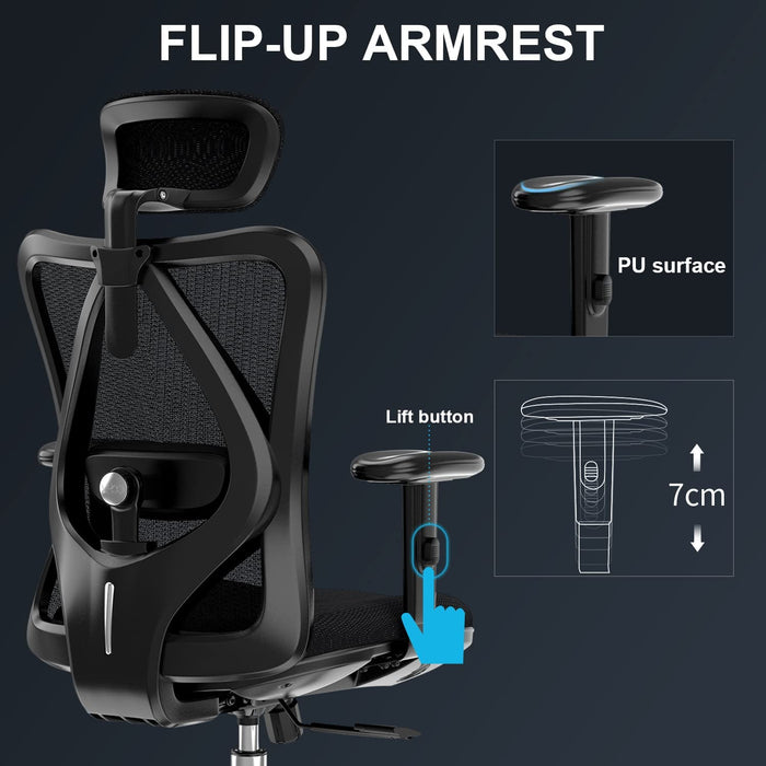 Bürostuhl Ergonomischer Schreibtischstuhl, Drehstuhl hat Verstellbarer Lordosenstütze, Kopfstütze und Armlehne, Höhenverstellung und Wippfunktion