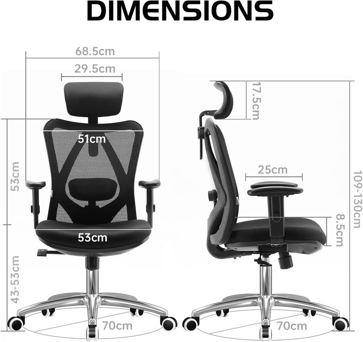 Bürostuhl Ergonomischer Schreibtischstuhl, Drehstuhl hat Verstellbarer Lordosenstütze, Kopfstütze und Armlehne, Höhenverstellung und Wippfunktion