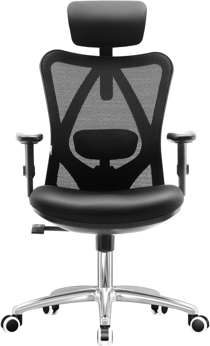 Bürostuhl Ergonomischer Schreibtischstuhl, Drehstuhl hat Verstellbarer Lordosenstütze, Kopfstütze und Armlehne, Höhenverstellung und Wippfunktion
