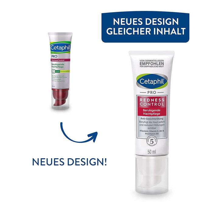RednessControl Beruhigende Nachtpflege, 50ml, Für zu Rötungen neigende Haut, Beruhigt die Haut sofort, Reduziert Rötungen sichtbar über Nacht, Ohne Duftstoffe, Klinisch getestet