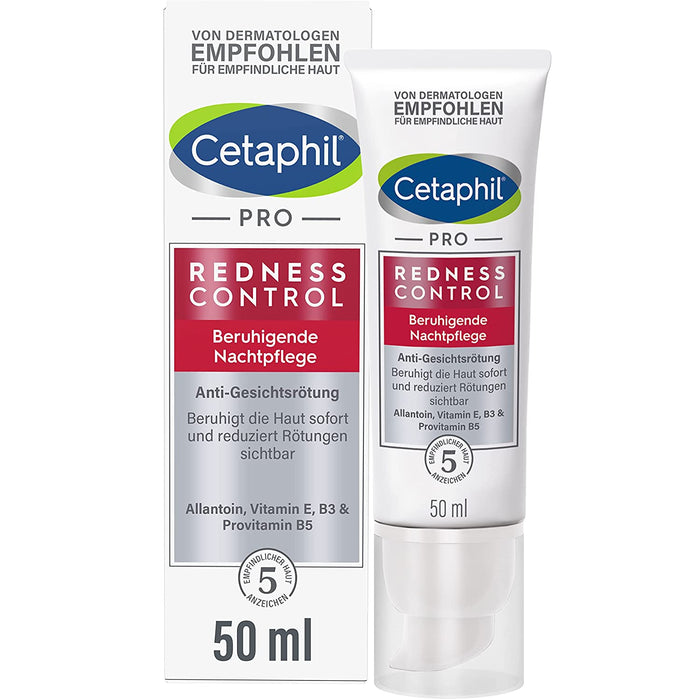 RednessControl Beruhigende Nachtpflege, 50ml, Für zu Rötungen neigende Haut, Beruhigt die Haut sofort, Reduziert Rötungen sichtbar über Nacht, Ohne Duftstoffe, Klinisch getestet