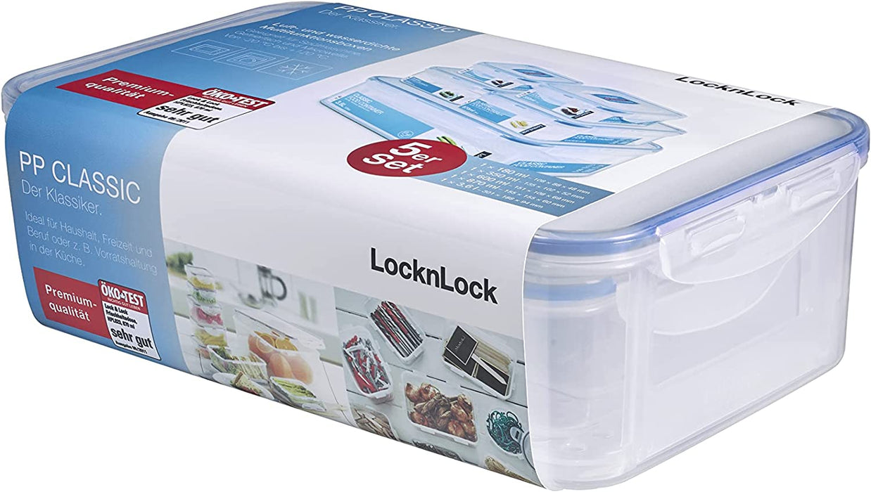 Classic Vorratsdosen Set, 5-teilig, 180 ml, 350 ml, 600 ml, 870 ml, 3,6 l, 100 % luft- und wasserdicht, Cleveres Verschluss-System, Frischhaltedosen