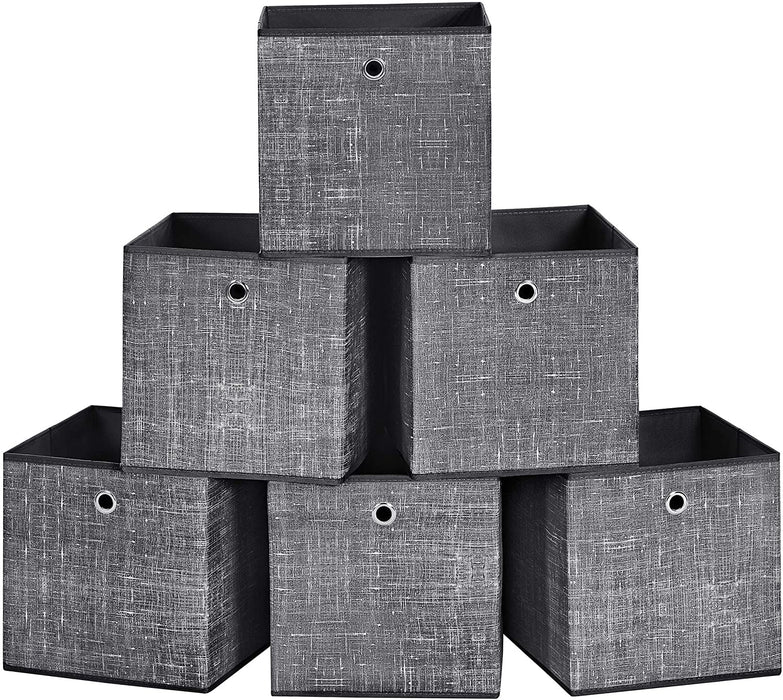 Aufbewahrungsboxen, 6er Set, faltbare Stoffboxen, Vliesstoff, Würfel, Aufbewahrungskörbe, Organizer für Spielzeug, Kleidung, schwarz