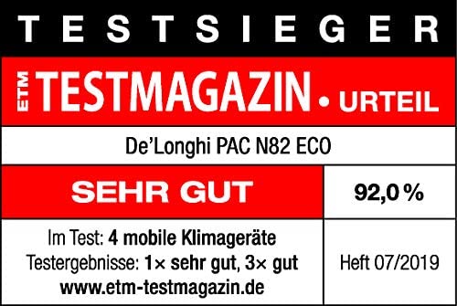 De'Longhi Pinguino PAC N82, Mobile Klimaanlage für Räume bis zu 80 m³, 9.400 BTU/h, 2,4 kW, 63 dB, Entfeuchtungsfunktion, Energieeffizienzklasse A, 12h-Timer, Weiß