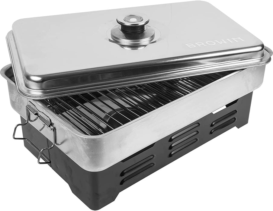 Deluxe Edelstahl Tischräucherofen - rostfrei, mobil - mit Küchenthermometer und Räucherspänen