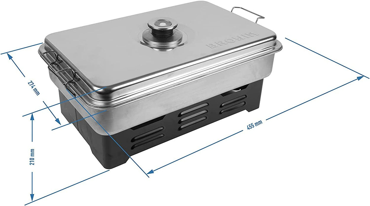 Deluxe Edelstahl Tischräucherofen - rostfrei, mobil - mit Küchenthermometer und Räucherspänen