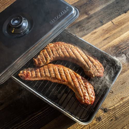 Deluxe Edelstahl Tischräucherofen - rostfrei, mobil - mit Küchenthermometer und Räucherspänen