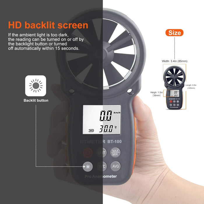 Digitaler Anemometer Handheld Windmesser Wind Speed Meter Gauge,Präzise Messung der Windgeschwindigkeit (CFM) mit MAX/MIN/AVG