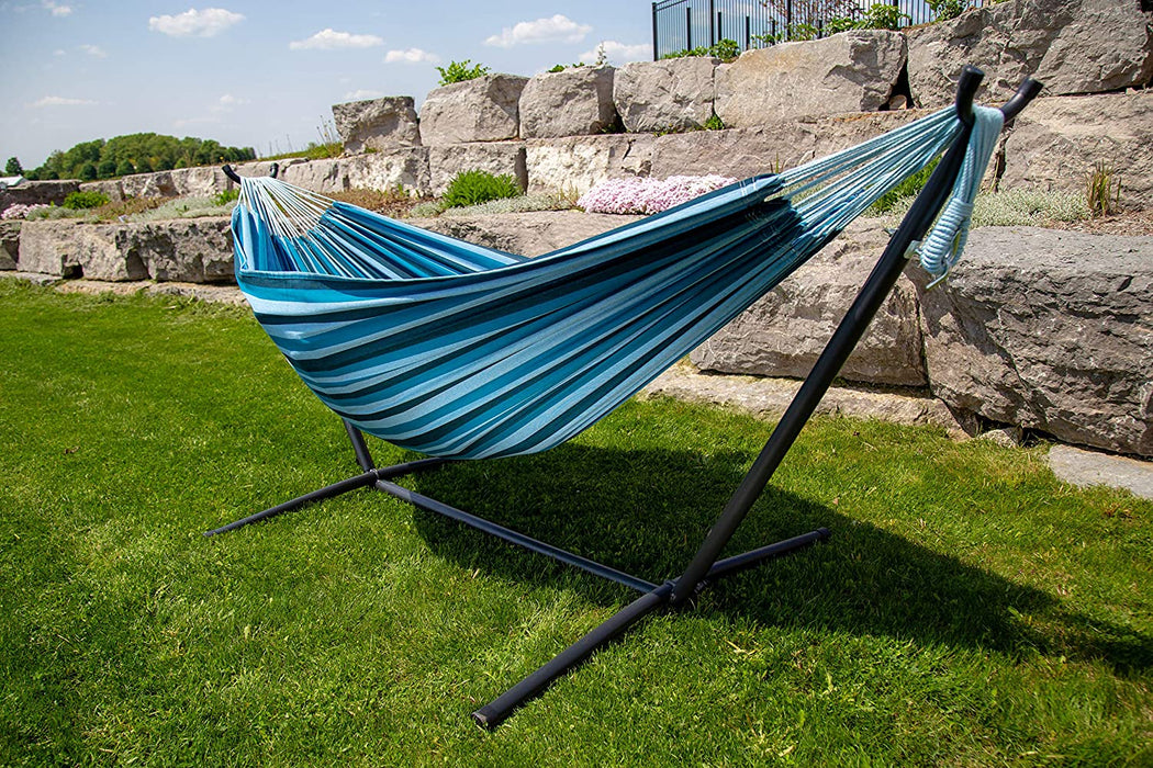 Doppel Baumwolle Hängematte mit Hängemattengestell 250 cm, Blue Lagoon