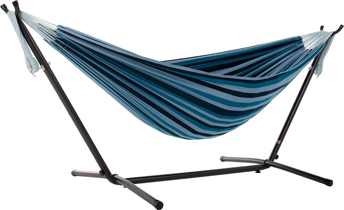 Doppel Baumwolle Hängematte mit Hängemattengestell 250 cm, Blue Lagoon