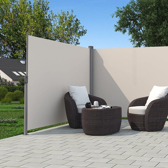 Doppelseitenmarkise, ausziehbar, 2 x 6 m (H x L), ausziehbare Seitenmarkise, Sichtschutz, Sonnenschutz, Seitenrollo, für Balkon, Terrasse und Garten