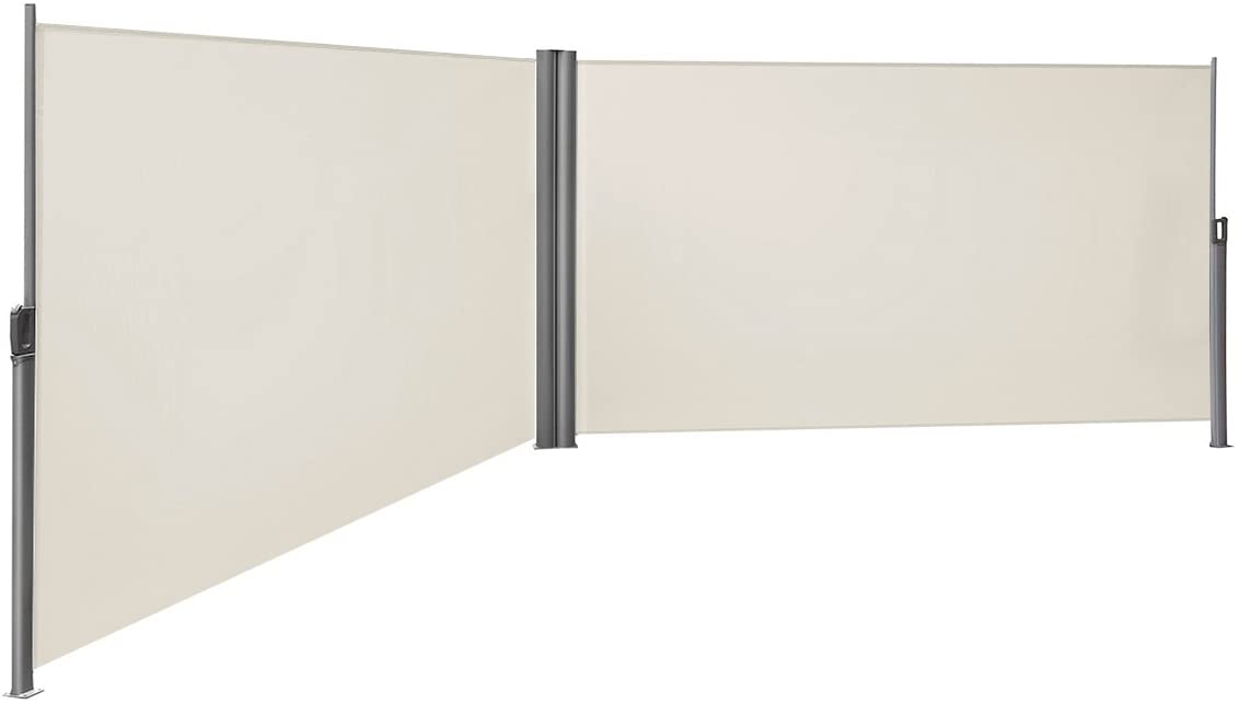 Doppelseitenmarkise, ausziehbar, 2 x 6 m (H x L), ausziehbare Seitenmarkise, Sichtschutz, Sonnenschutz, Seitenrollo, für Balkon, Terrasse und Garten