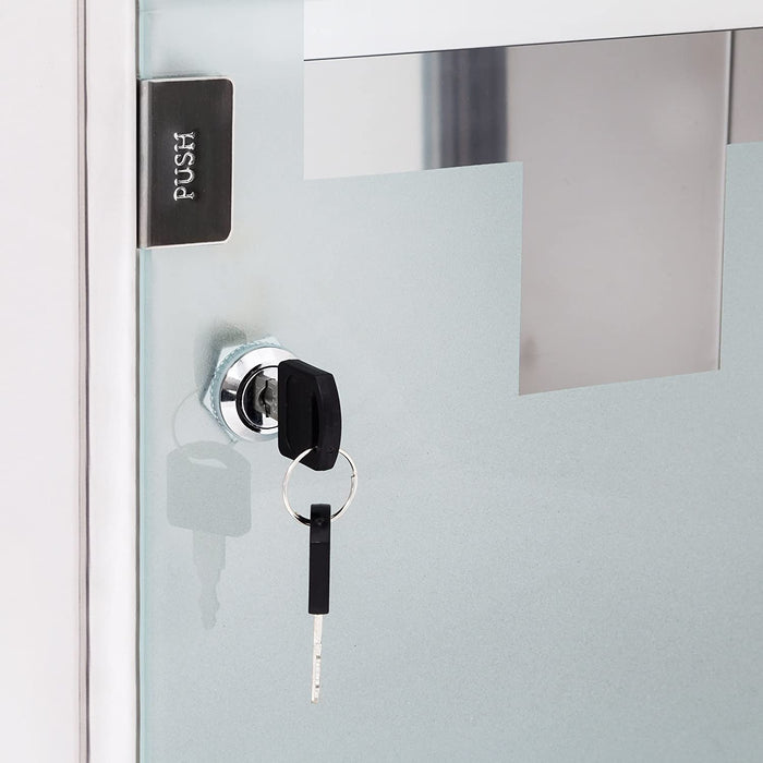 EMERGENCY Medizinschrank XL extra tief aus Edelstahl HxBxT ca. 50,5 x 30 x 18 cm mit 3 Fächern und Glas-Tür zum Abschließen mit 2 Schlüsseln für kindersichere Medikamenten-Lagerung, silber