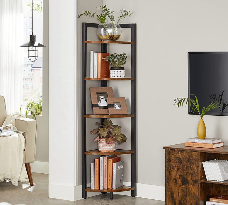 Eckregal mit 5 Ablagen, Bücherregal, Aufbewahrungsregal, multifunktional, für Wohnzimmer, Schlafzimmer, Büro, 30 x 30 x 150 cm, Industrie-Design