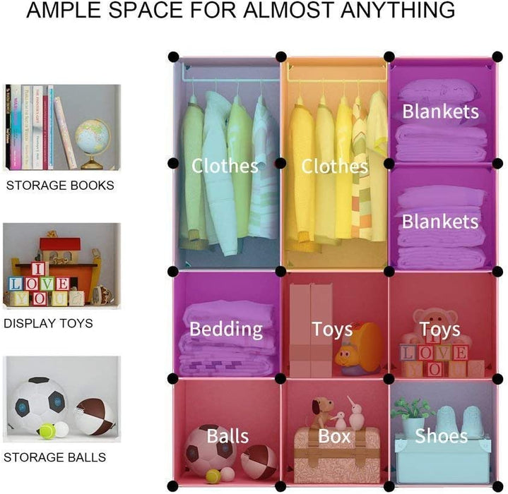 Erweiterbares Kinderregal Kinder Kleiderschrank Stufenregal Bücherregal mit Türen & 2 Aufhängern, tiefere Fächer als normal (45 cm vs. 35 cm)