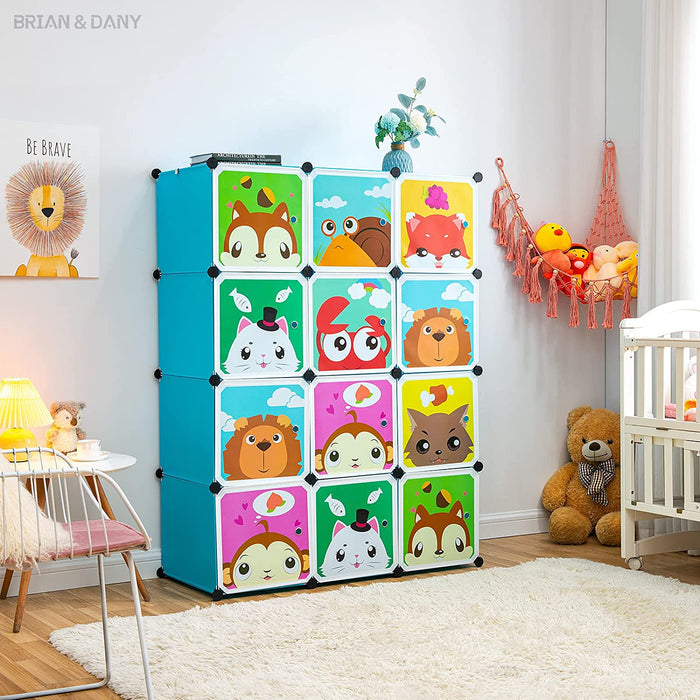 Erweiterbares Kinderregal Kinder Kleiderschrank Stufenregal Bücherregal mit Türen & 2 Aufhängern, tiefere Fächer als normal (45 cm vs. 35 cm)