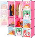Erweiterbares Kinderregal Kinder Kleiderschrank Stufenregal Bücherregal mit Türen & 2 Aufhängern, tiefere Fächer als normal (45 cm vs. 35 cm)