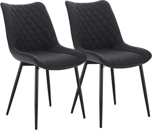 Esszimmerstühle 2er Set Küchenstuhl Polsterstuhl Wohnzimmerstuhl Sessel mit Rückenlehne, Sitzfläche aus Leinen, Metallbeine, Dunkelgrau