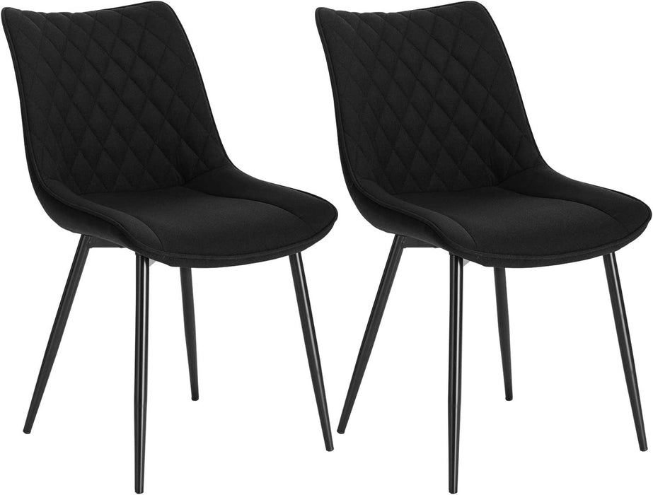 Esszimmerstühle 2er Set Küchenstuhl Polsterstuhl Wohnzimmerstuhl Sessel mit Rückenlehne, Sitzfläche aus Leinen, Metallbeine, Schwarz
