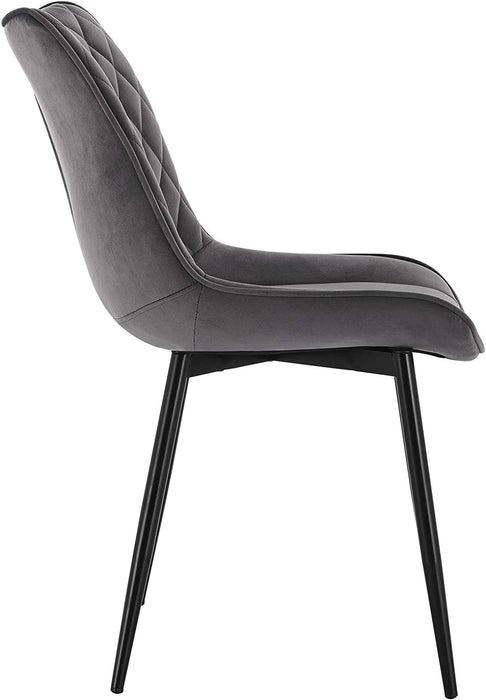 Esszimmerstühle 2er Set Küchenstuhl Polsterstuhl Wohnzimmerstuhl Sessel mit Rückenlehne, Sitzfläche aus Samt, Metallbeine, Dunkelgrau