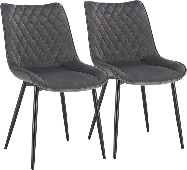 Esszimmerstühle 2er Set Küchenstuhl Polsterstuhl Wohnzimmerstuhl Sessel mit Rückenlehne, Sitzfläche aus Samt, Metallbeine, Dunkelgrau