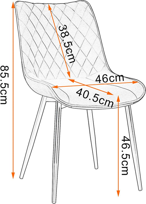 Esszimmerstühle 2er Set Küchenstuhl Polsterstuhl Wohnzimmerstuhl Sessel mit Rückenlehne, Sitzfläche aus Samt, Metallbeine, Hellgrau