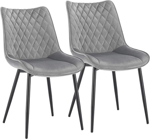 Esszimmerstühle 2er Set Küchenstuhl Polsterstuhl Wohnzimmerstuhl Sessel mit Rückenlehne, Sitzfläche aus Samt, Metallbeine, Hellgrau