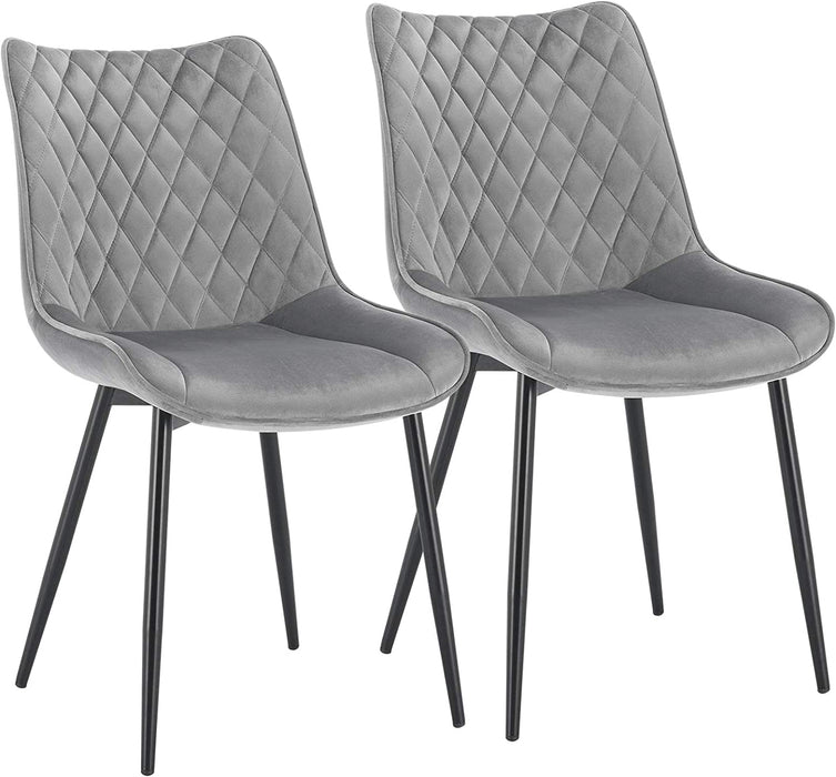 Esszimmerstühle 2er Set Küchenstuhl Polsterstuhl Wohnzimmerstuhl Sessel mit Rückenlehne, Sitzfläche aus Samt, Metallbeine, Hellgrau